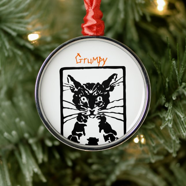 Grumpy Black Cat für Grumpy Person oder Katze Silbernes Ornament (Baum)