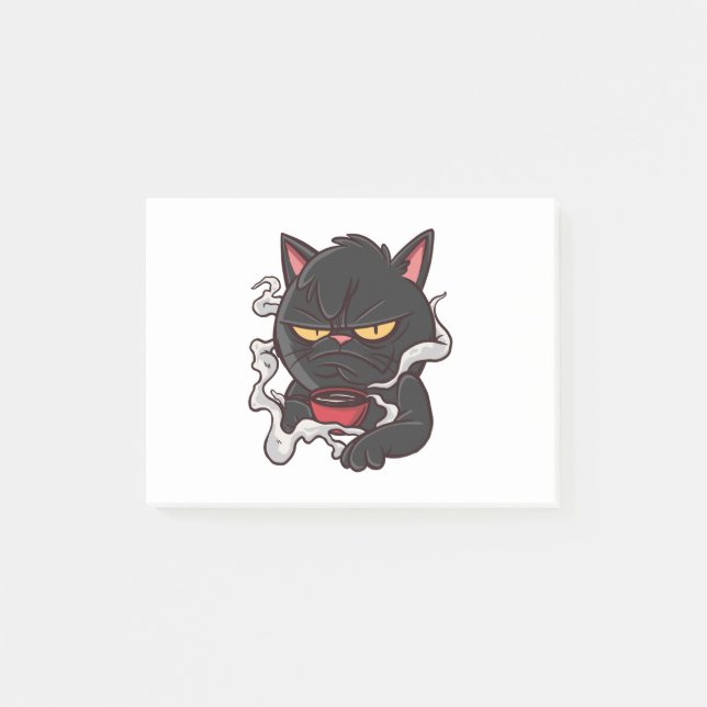 Grumpy Black Cat - Kaffee Lover Post-it Klebezettel (Vorderseite)