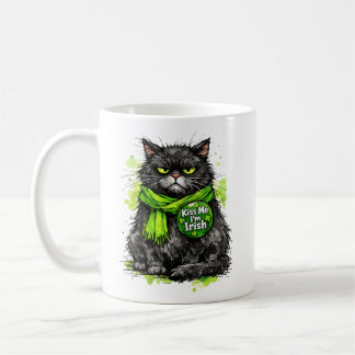 Grumpy Black Cat Kiss Me I'm Irish Funny St. Patri Kaffeetasse