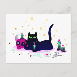Grumpy Black Cat mit einem Schädel Postkarte