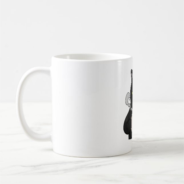 Grumpy Black Cat mit Kaffeemaschine Kaffeetasse (Links)