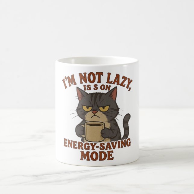 Grumpy Black Cat Mug – Energy-Saving Mode Quote Kaffeetasse (Mittel)