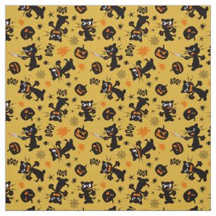 Grumpy Black Halloween Cats und Spooky Pumpkins Stoff