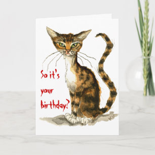 Grumpy brown tabby chat drôle carte d'anniversaire