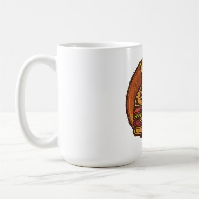Grumpy Burger Crown Grafik Schwarz T-Shirt Kaffeetasse (Links)