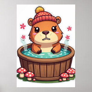 Grumpy Capybara Whirlpool Kawaii Pilz Aufkleber Ku Poster