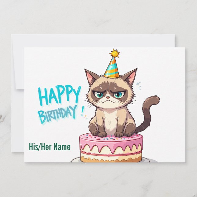 Grumpy Cat auf Kuchen Karte (Vorderseite)