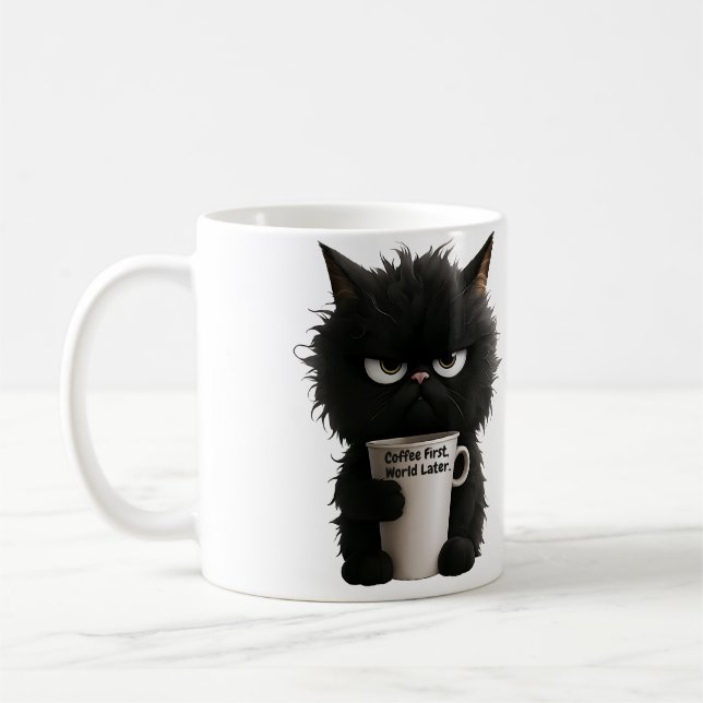 Grumpy Cat Coffee Mood T-Shirt Funny Black Fluffy  Kaffeetasse (Links)