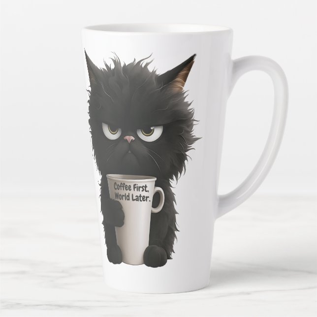 Grumpy Cat Coffee Mood T-Shirt Funny Black Fluffy  Milchtasse (Rechts)