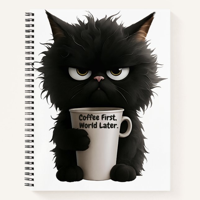 Grumpy Cat Coffee Mood T-Shirt Funny Black Fluffy  Notizbuch (Vorderseite)