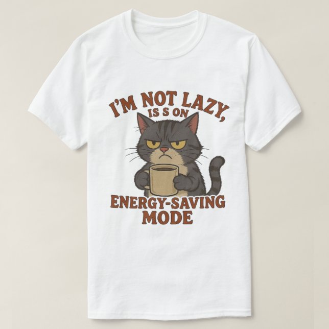Grumpy Cat “Energy-Saving Mode” Funny Quote Design T-Shirt (Design vorne)