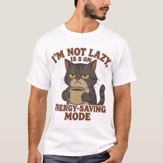 Grumpy Cat “Energy-Saving Mode” Funny Quote Design T-Shirt