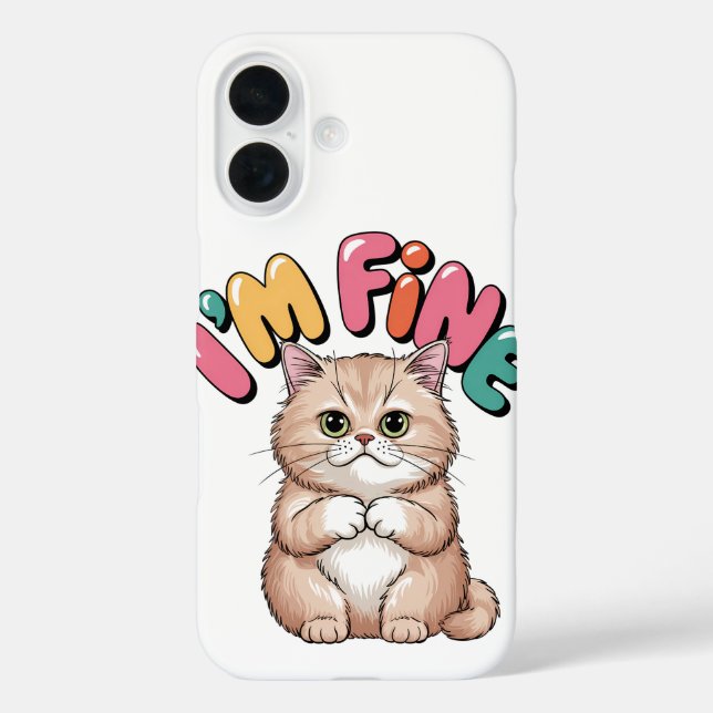 Grumpy Cat "I'm Fine" Funny Cartoon Shirt iPhone 16 Hülle (Rückseite)