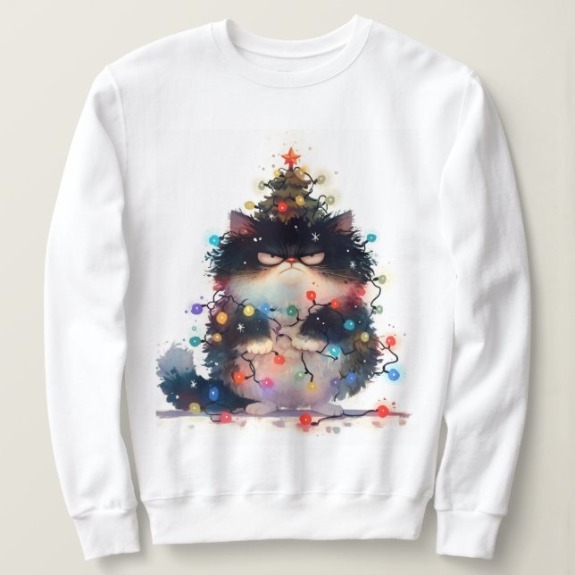 Grumpy Cat In Christmas Lights Funny Cat Sweatshirt (Design vorne)