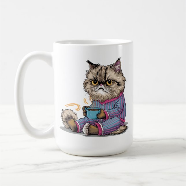 Grumpy Cat in Pajamas mit Kaffee Kaffeetasse (Links)