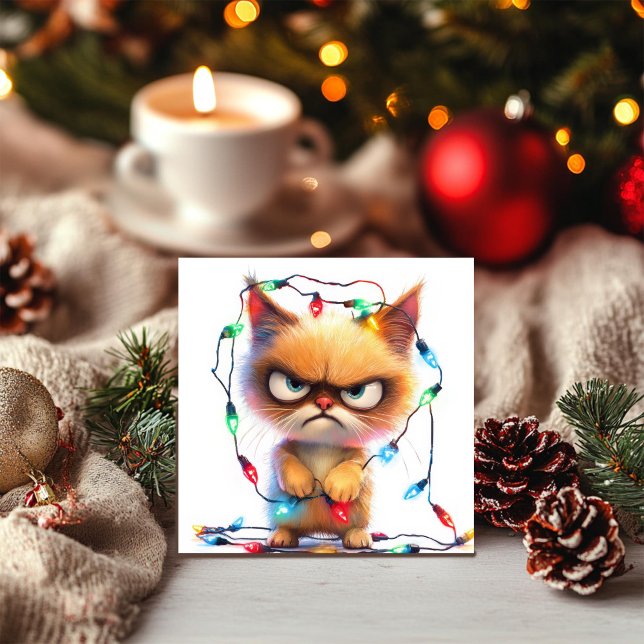 Grumpy Cat in Weihnachtsbeleuchtung getanzt Feiertagskarte (Von Creator hochgeladen)