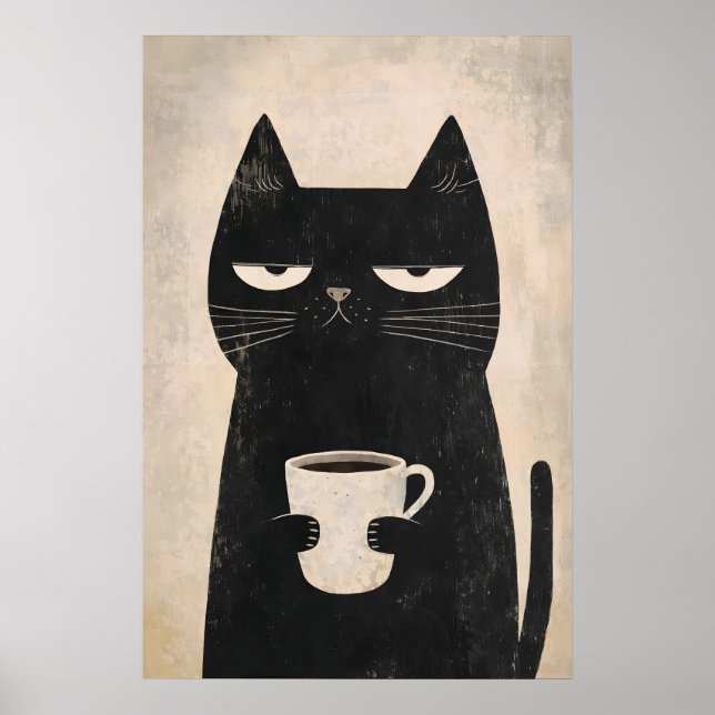 Grumpy Cat Kaffee Poster, minimalist schwarze Kuns Poster (Vorne)