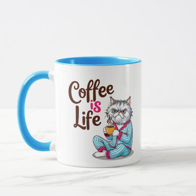 Grumpy Cat mit dem Tasse "Coffee is Life" (Links)