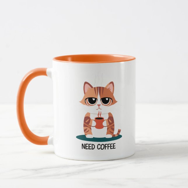 Grumpy Cat "NEED COFFEE" Mug | Cute Tabby Kitten  (Gauche)