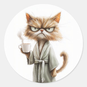 Grumpy Cat Needs Kaffee Runder Aufkleber