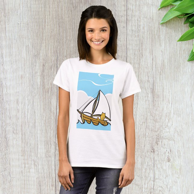 Grumpy Cat on Sailboat Funny Nautical Cartoon T-Shirt (Von Creator hochgeladen)