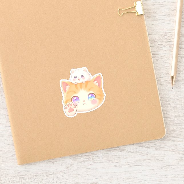 Grumpy Cat with Hamster on Head - NO Sign Sticker (Notizbuch)