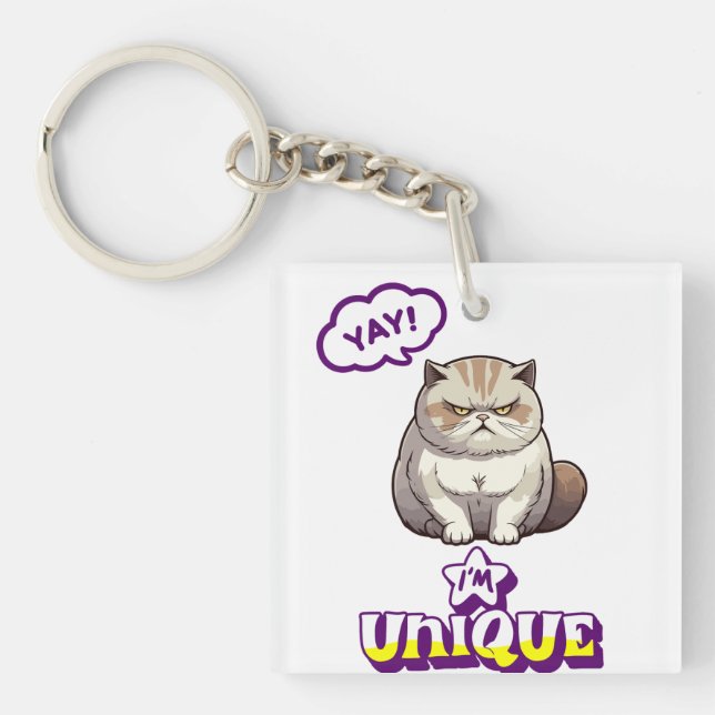 ​Grumpy Cat "YAY! I'm Unique" Funny Fridge Magnet Schlüsselanhänger (Vorderseite)