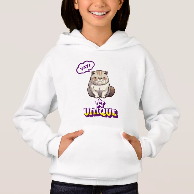 Grumpy Cat "YAY! I'm Unique" Funny Kids Pullover  (Vorderseite)