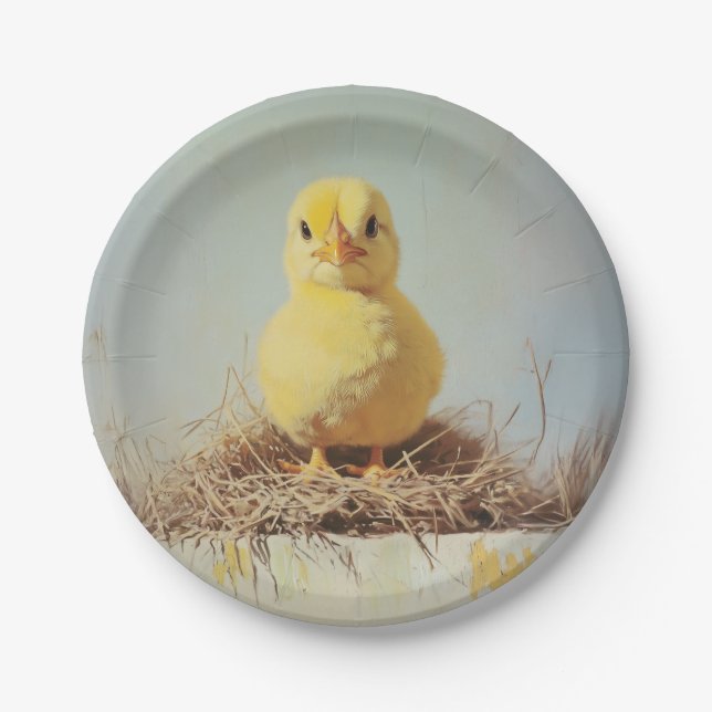 Grumpy Chick in Nest Pappteller (Vorderseite)