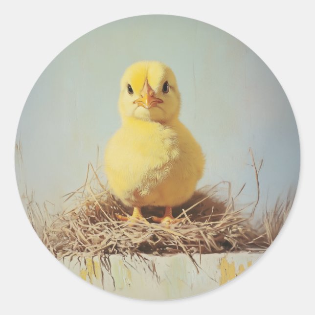 Grumpy Chick in Nest Runder Aufkleber (Vorderseite)