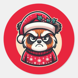 Grumpy Christmas Cat - Funny Festive Holiday Stimm Runder Aufkleber