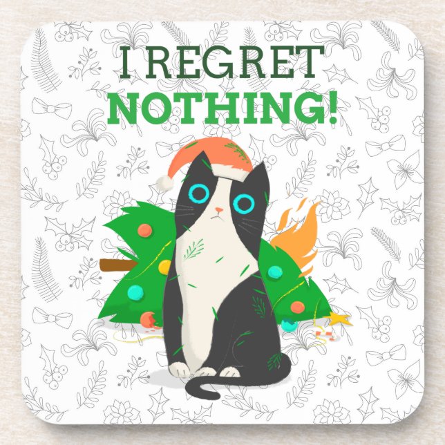 Grumpy Christmas Cat Getränkeuntersetzer (Vorderseite)