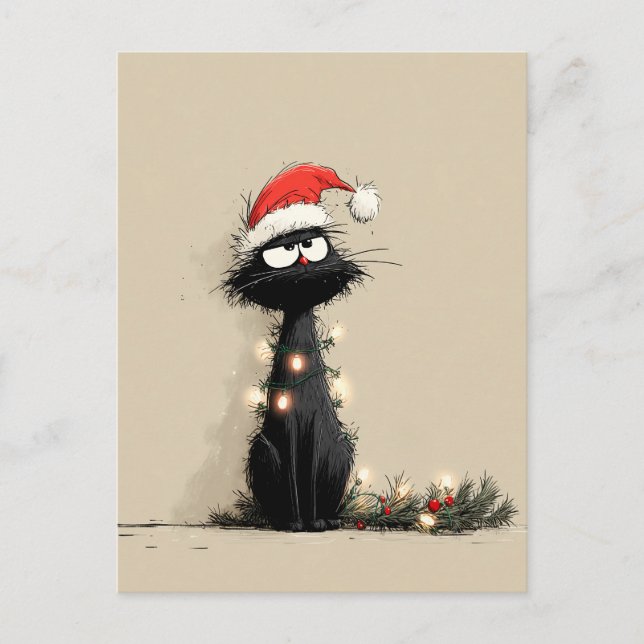 Grumpy Christmas Cat Mood Postkarte (Vorderseite)