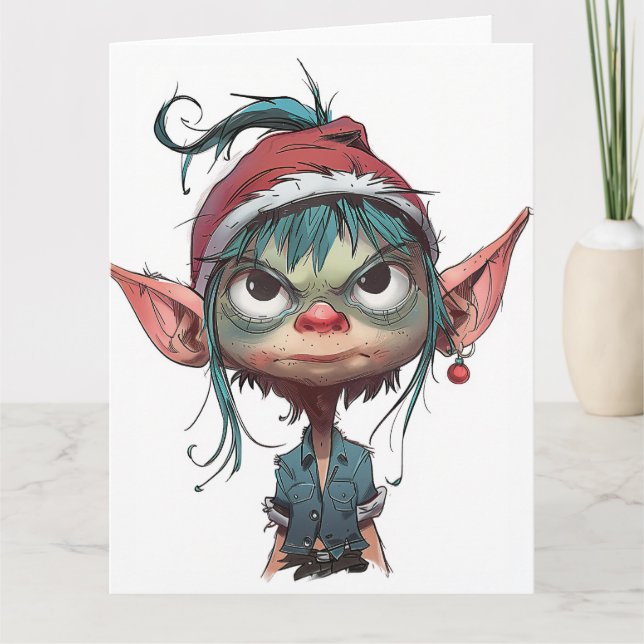 Grumpy Christmas Elf Attitude Karte (Vorderseite)