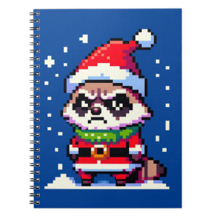 Grumpy Christmas Raccoon - Funny Pixel Art Holiday Notizblock