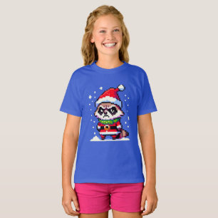 Grumpy Christmas Raccoon - Funny Pixel Art Holiday T-Shirt