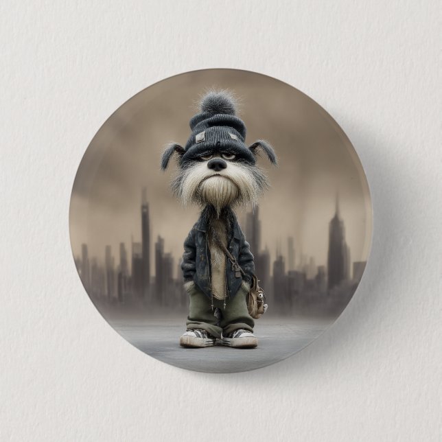 Grumpy Dog in Streetwear Button (Vorderseite)
