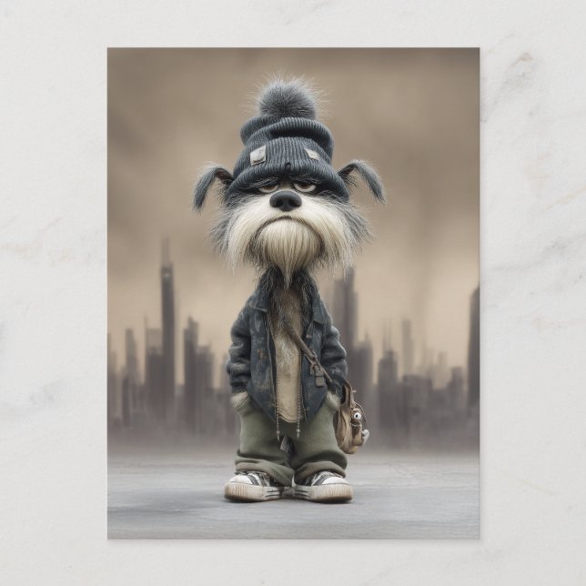 Grumpy Dog in Streetwear Postkarte (Vorderseite)