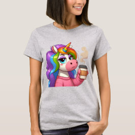 Grumpy Einhorn braucht Kaffee Cartoon T-Shirt