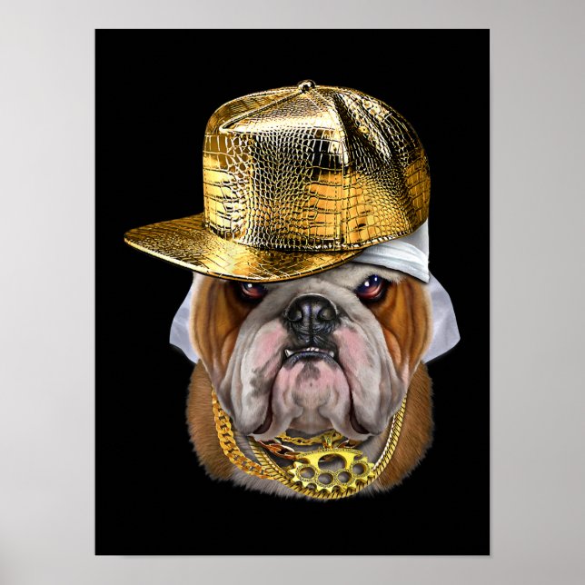 Grumpy English Bulldog mit Hip Hop Rapper Poster (Vorne)