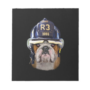 Grumpy English Bulldog Wearing Firefighter Helmet Notizblock