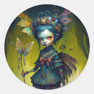 Grumpy Fairy Pixie Fantasy Art Runder Aufkleber
