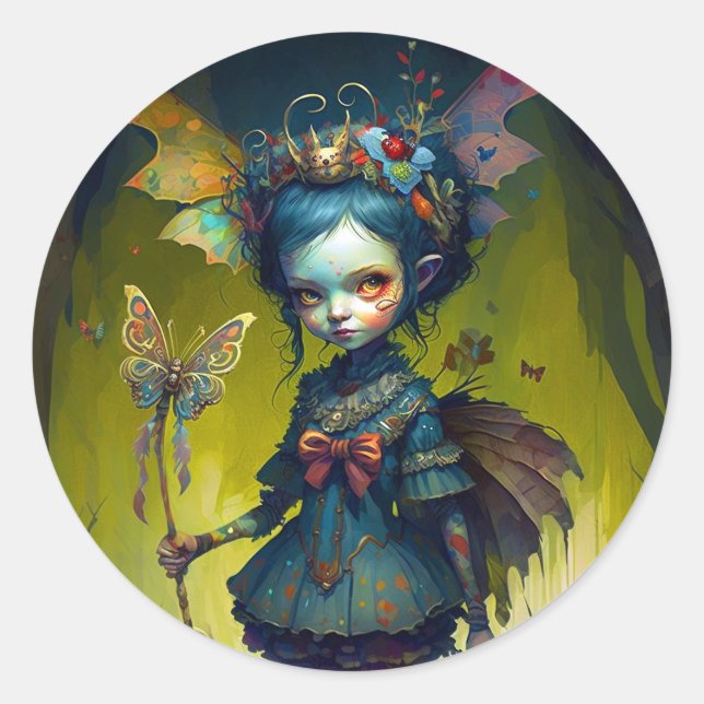 Grumpy Fairy Pixie Fantasy Art Runder Aufkleber (Vorderseite)