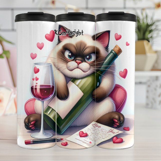 Grumpy Fluffy Katze mit Wein Thermosbecher (Von Creator hochgeladen)