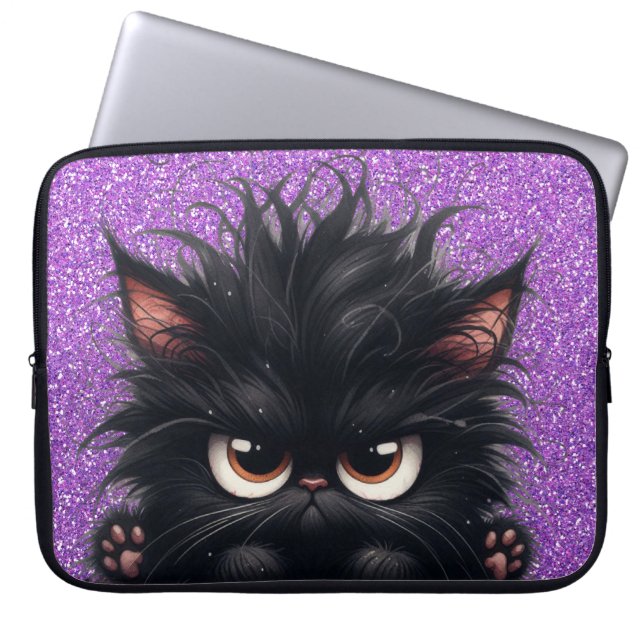 GRUMPY FLUFFY WENIG SCHWARZ KITTEN LAPTOPSCHUTZHÜLLE (Vorderseite)