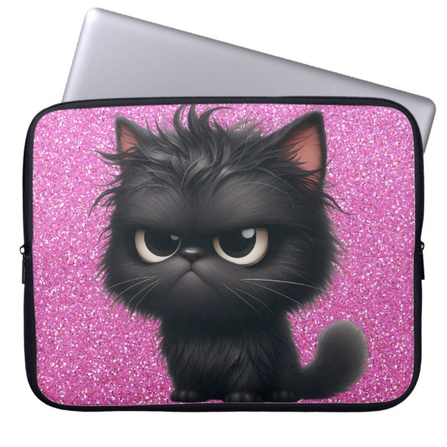 GRUMPY FLUFFY WENIG SCHWARZ KITTEN LAPTOPSCHUTZHÜLLE (Vorderseite)