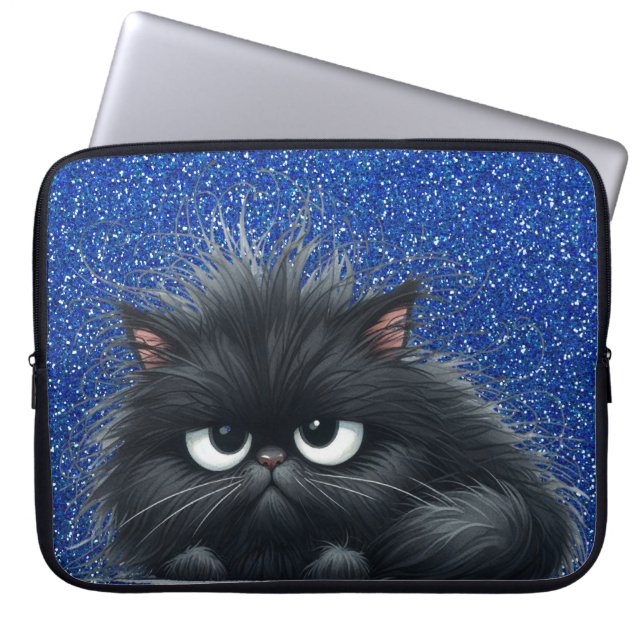 GRUMPY FLUFFY WENIG SCHWARZ KITTEN LAPTOPSCHUTZHÜLLE (Vorderseite)