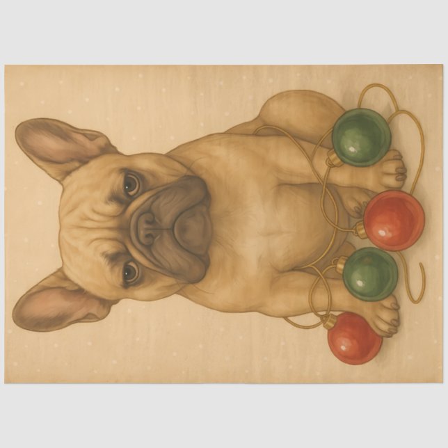Grumpy Frenchie Weihnachtsschmuck Vintag Seidenpapier (Vorderseite)