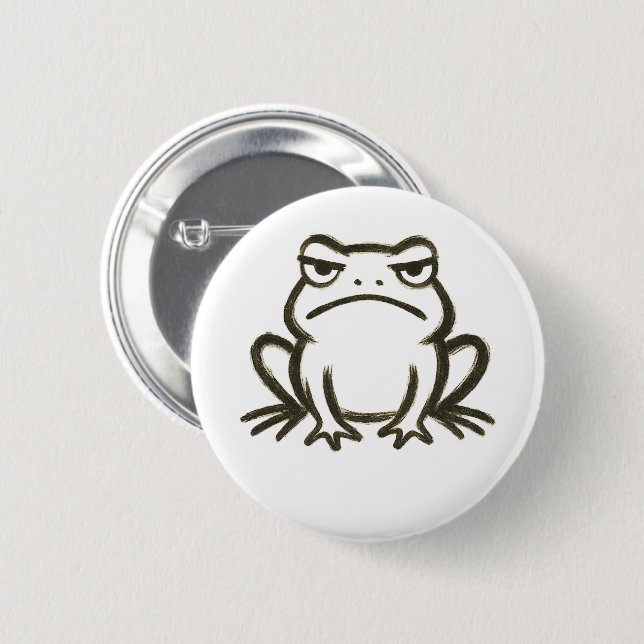 Grumpy Frog - Minimalistischer Pinselstrich Button (Vorne & Hinten)