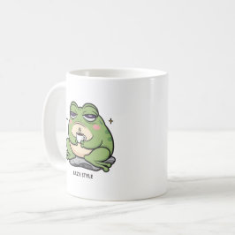 Grumpy Frog mit einer winzigen Tasse Kaffee